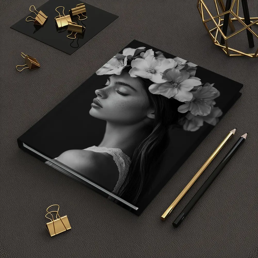 Woman Flower Crown Black White Portrait – Notebooks