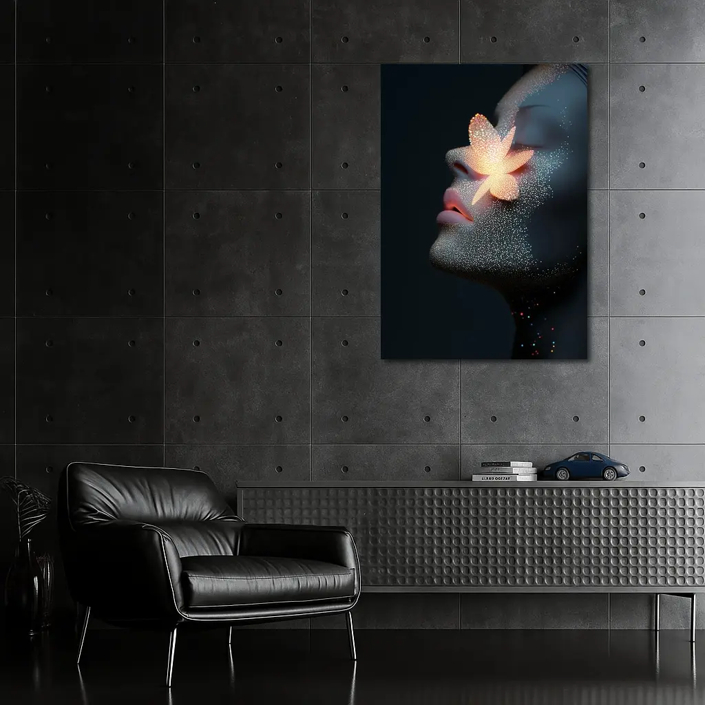 Glowing Flower Woman Profile Dark Background – Wall Art