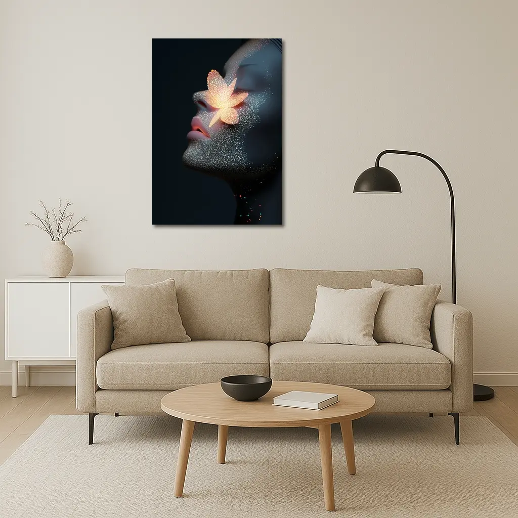 Glowing Flower Woman Profile Dark Background – Wall Art