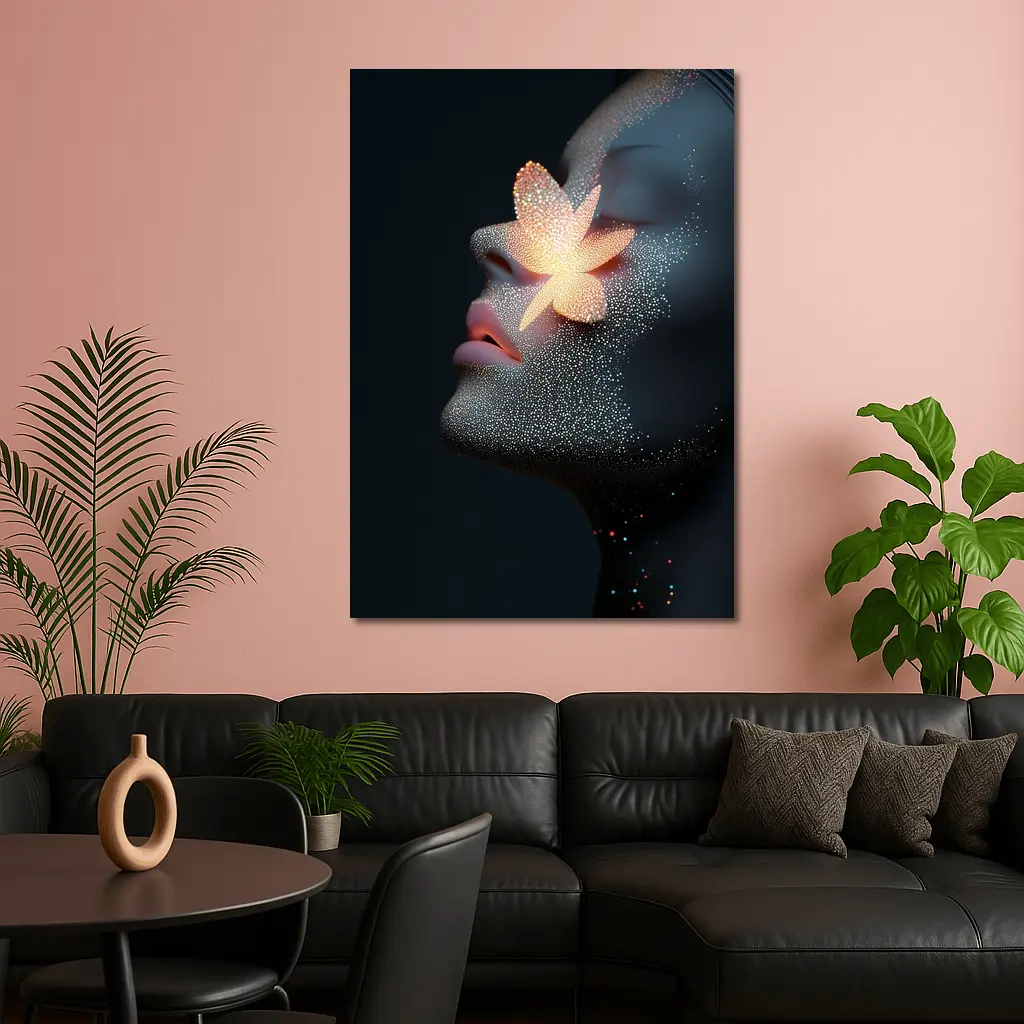 Glowing Flower Woman Profile Dark Background – Wall Art