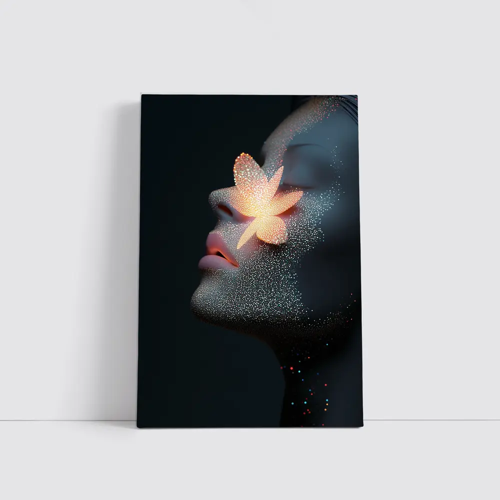 Glowing Flower Woman Profile Dark Background – Wall Art