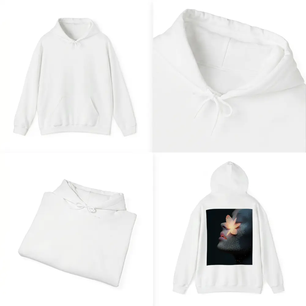 Glowing Flower Woman Profile Dark Background – Hoodies