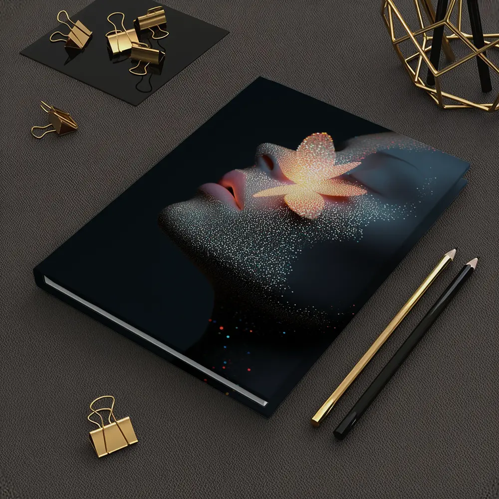 Glowing Flower Woman Profile Dark Background – Notebooks