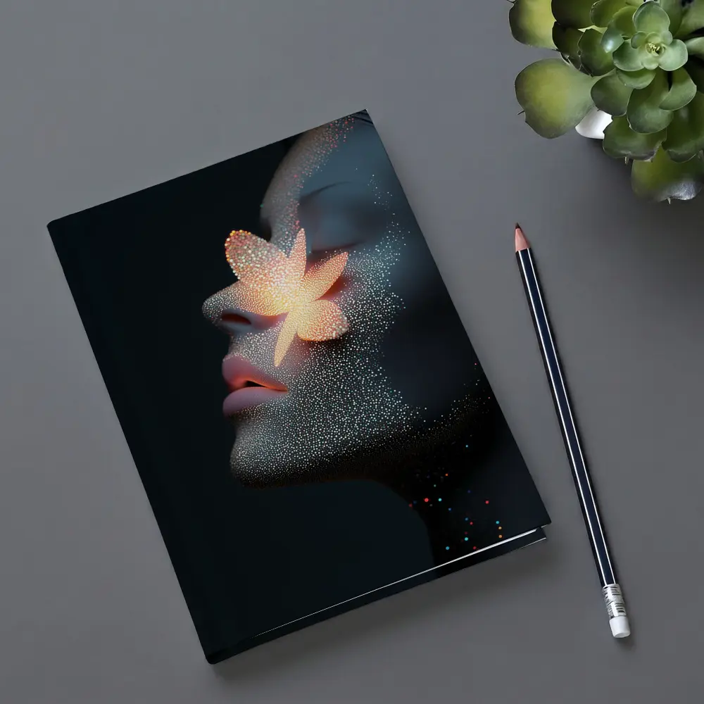 Glowing Flower Woman Profile Dark Background – Notebooks