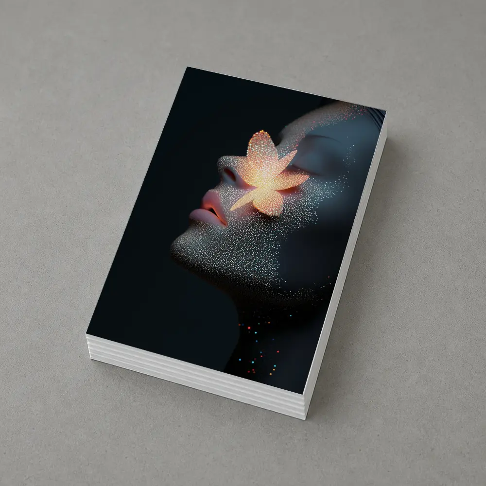 Glowing Flower Woman Profile Dark Background – Postcards