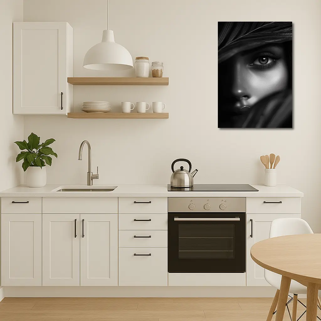 Black and White Woman Portrait Through Leaves – Wall Art