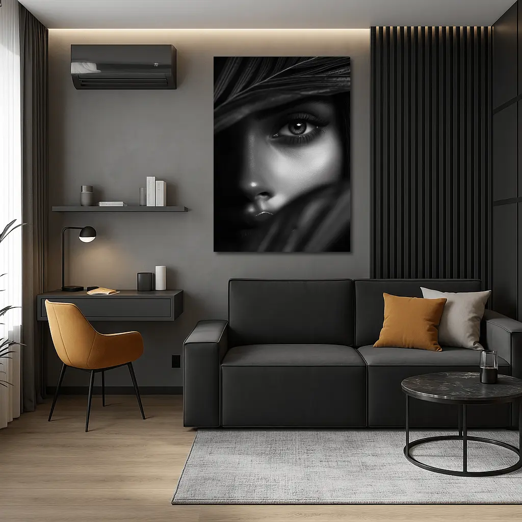 Black and White Woman Portrait Through Leaves – Wall Art