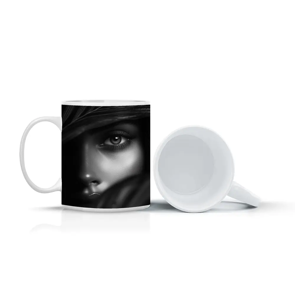 Black and White Woman Portrait Through Leaves – Mugs