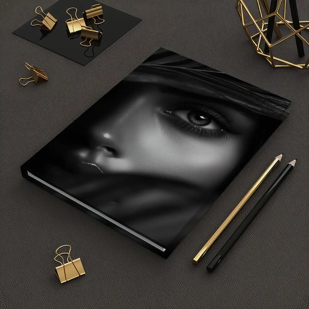 Black and White Woman Portrait Through Leaves – Notebooks