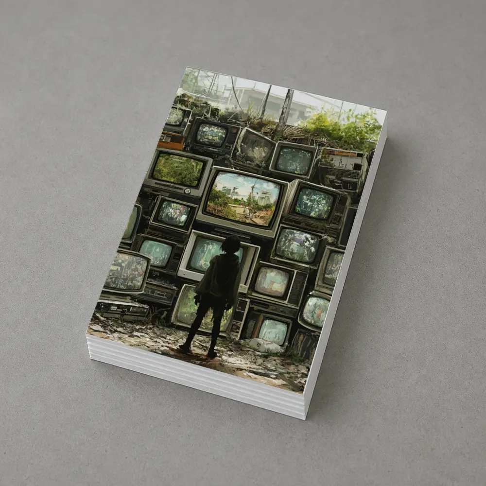 Child Standing Before Wall of Old Televisions – Postcards
