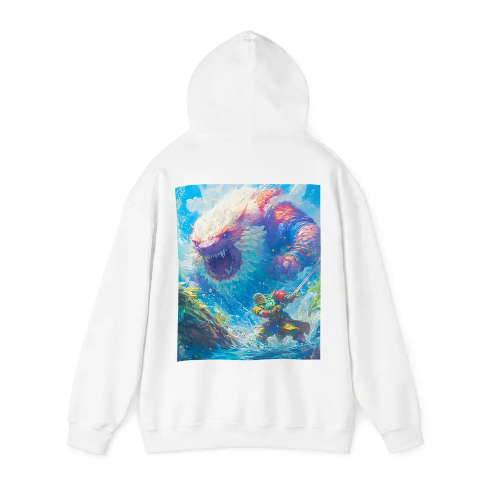 Fantasy Warrior Fighting Giant Monster Ocean – Hoodies
