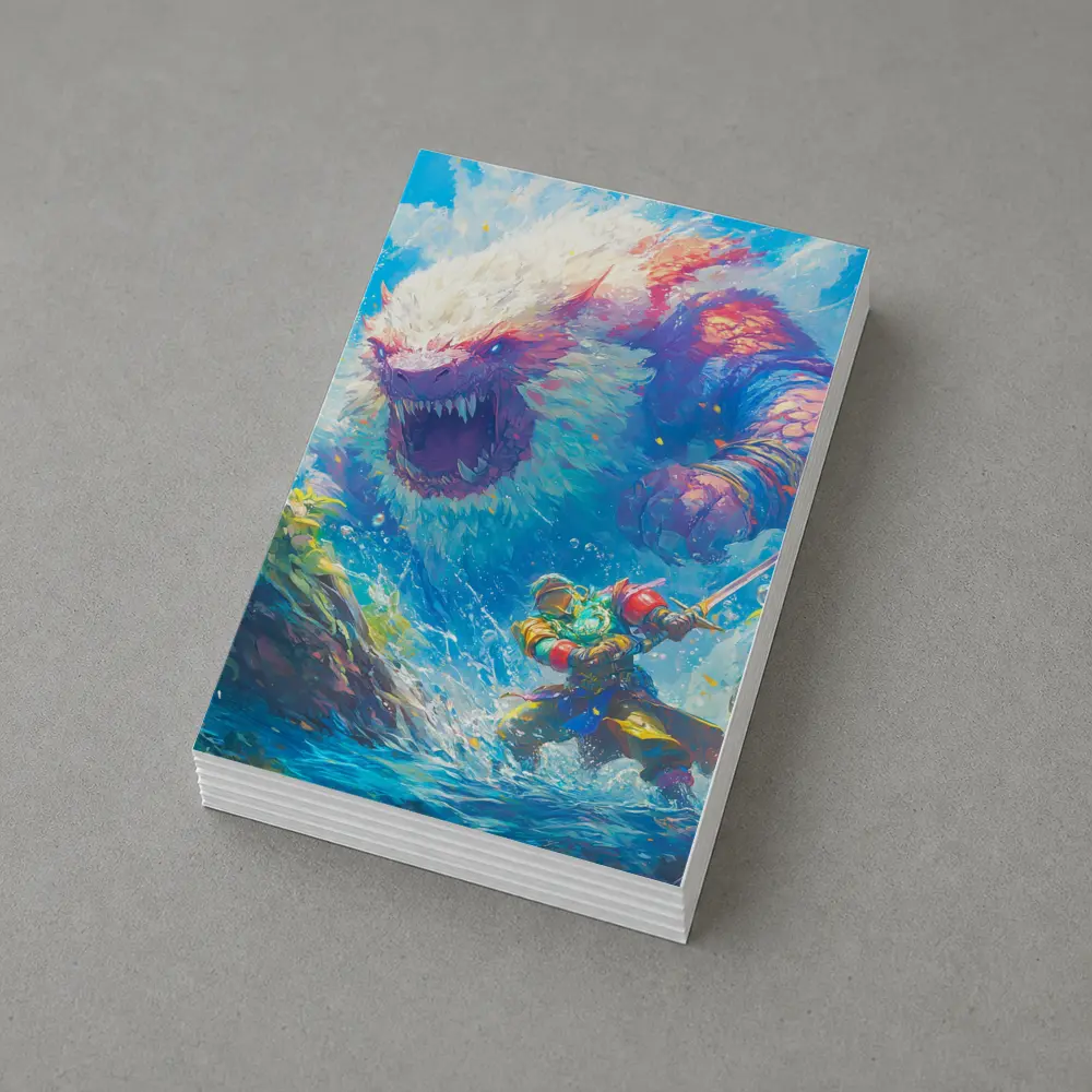 Fantasy Warrior Fighting Giant Monster Ocean – Postcards