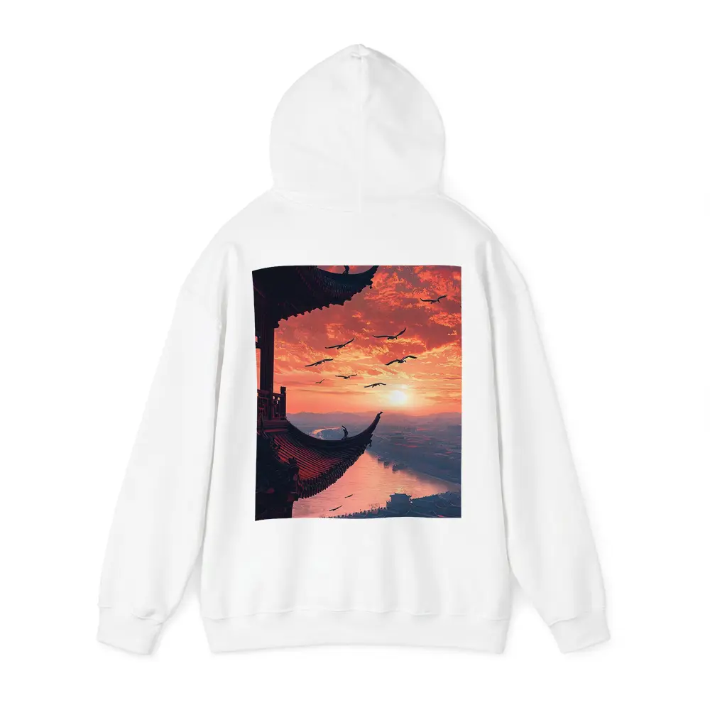 Chinese Pagoda Sunset Birds Flying Sky – Hoodies