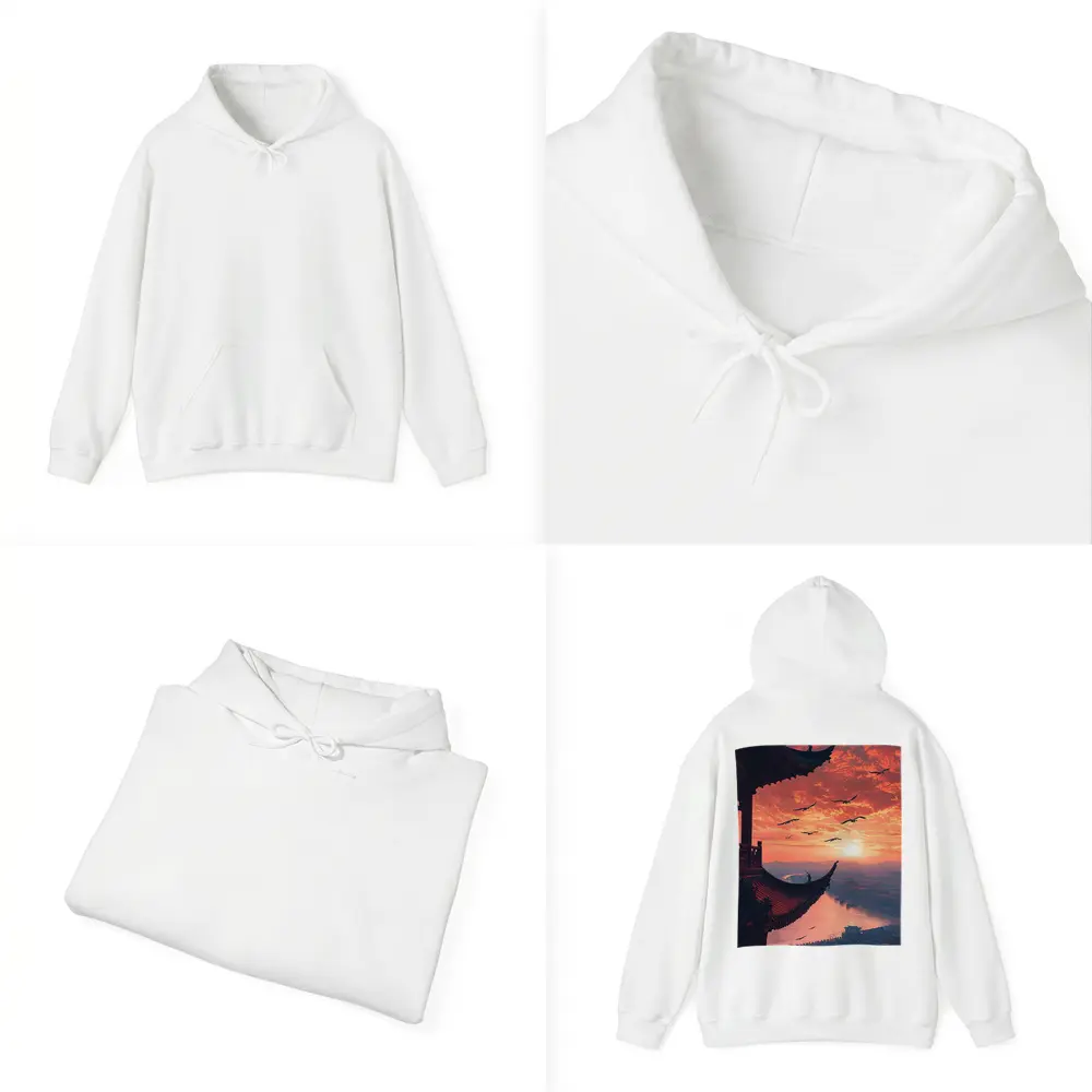 Chinese Pagoda Sunset Birds Flying Sky – Hoodies