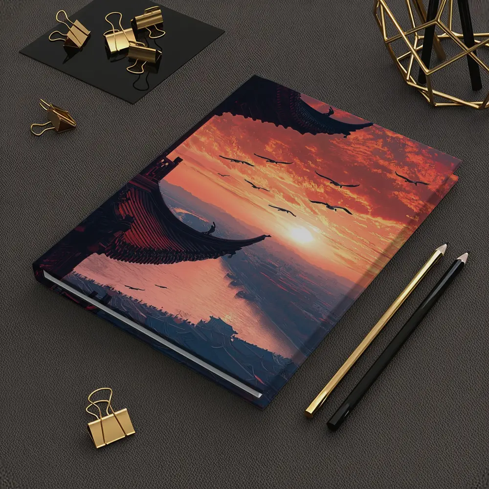 Chinese Pagoda Sunset Birds Flying Sky – Notebooks