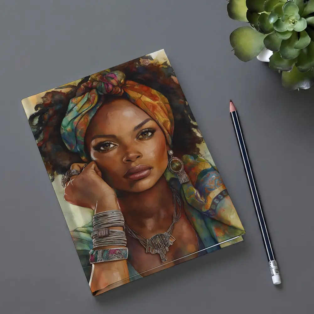 Boho African Woman Watercolor Portrait Art – Notebooks
