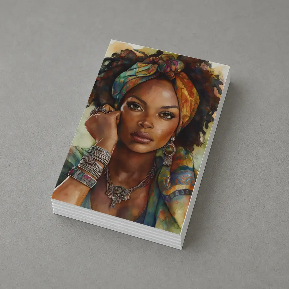 Boho African Woman Watercolor Portrait Art – Postcards