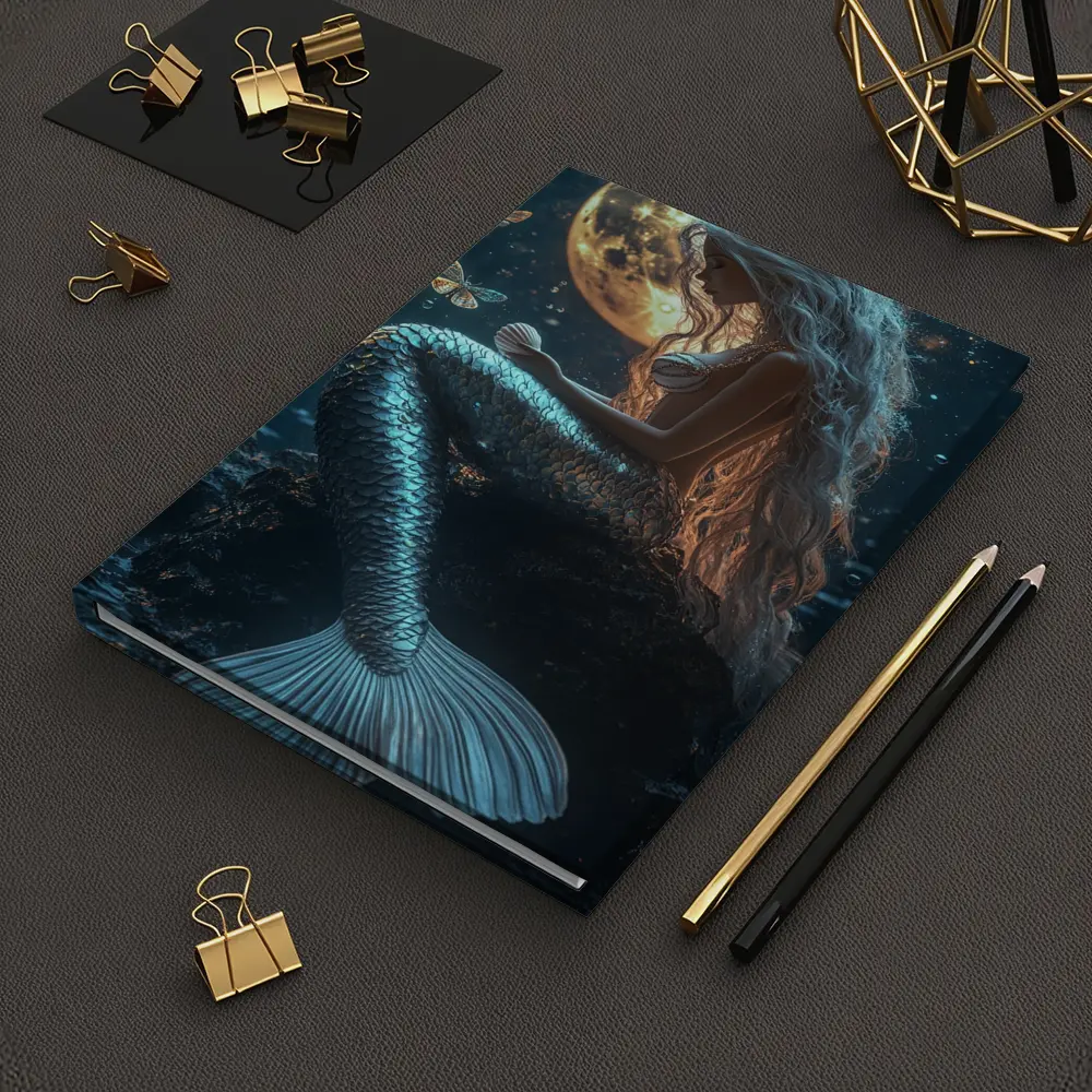 Mermaid Sitting by Full Moon Night – Notebooks