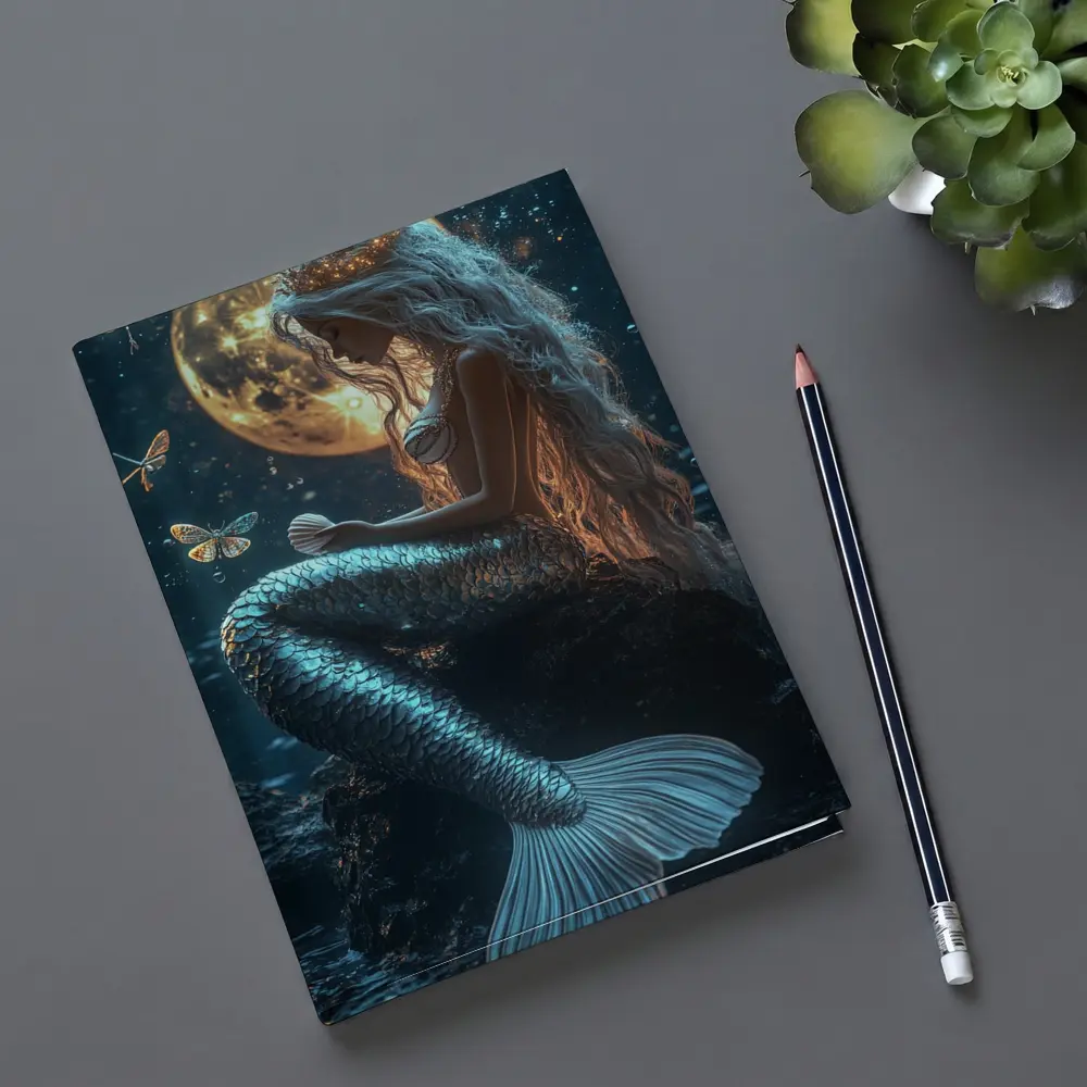 Mermaid Sitting by Full Moon Night – Notebooks