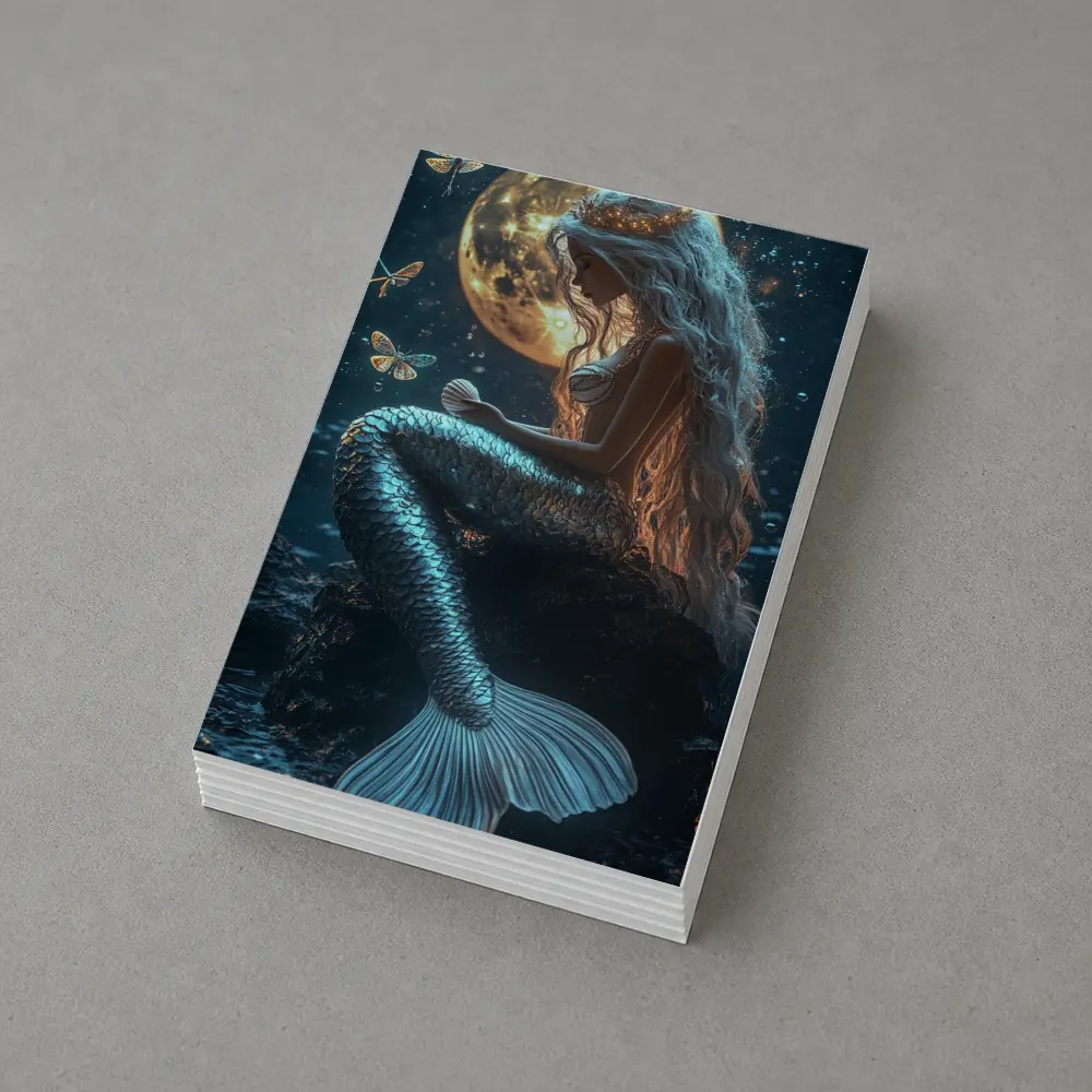 Mermaid Sitting by Full Moon Night – Postcards