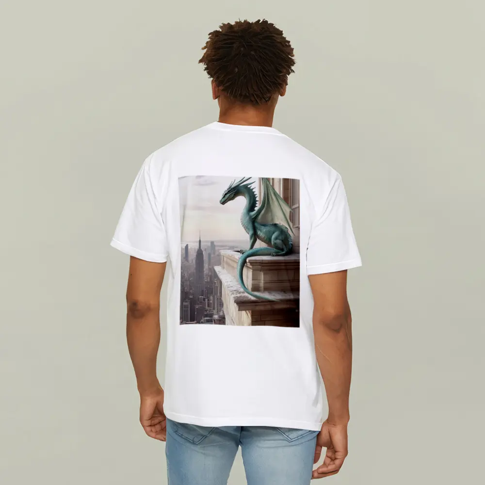 Green Dragon Perched On City Building – T-Shirts