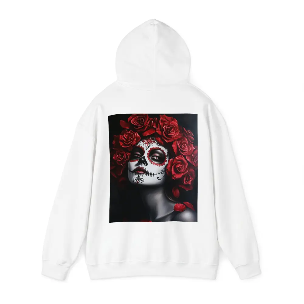 Sugar Skull Woman Red Roses Dark Background – Hoodies
