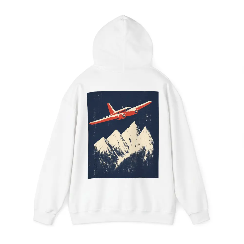 Red Vintage Plane Flying Over Snowy Mountains – Hoodies