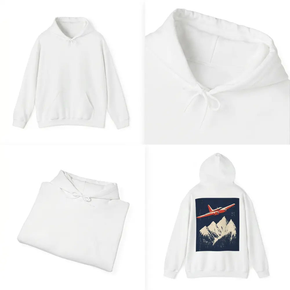 Red Vintage Plane Flying Over Snowy Mountains – Hoodies