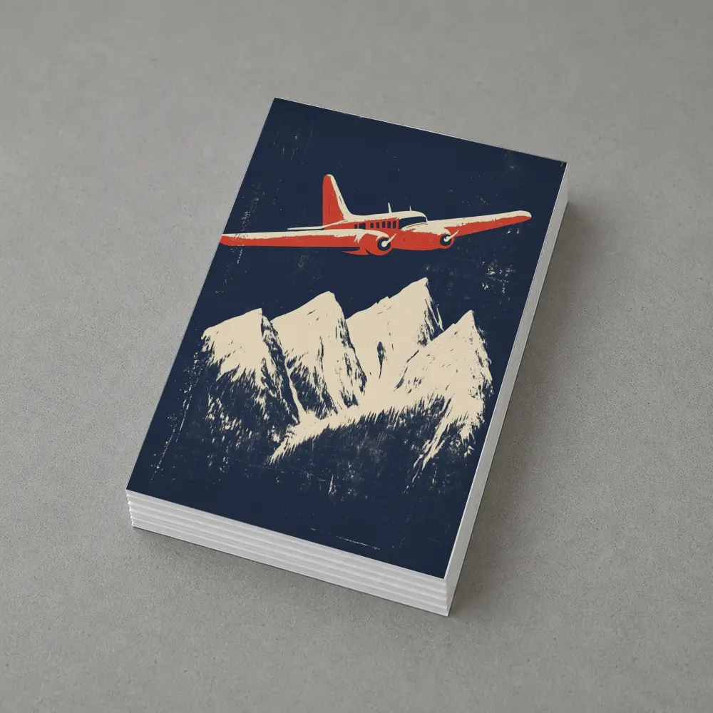 Red Vintage Plane Flying Over Snowy Mountains – Postcards