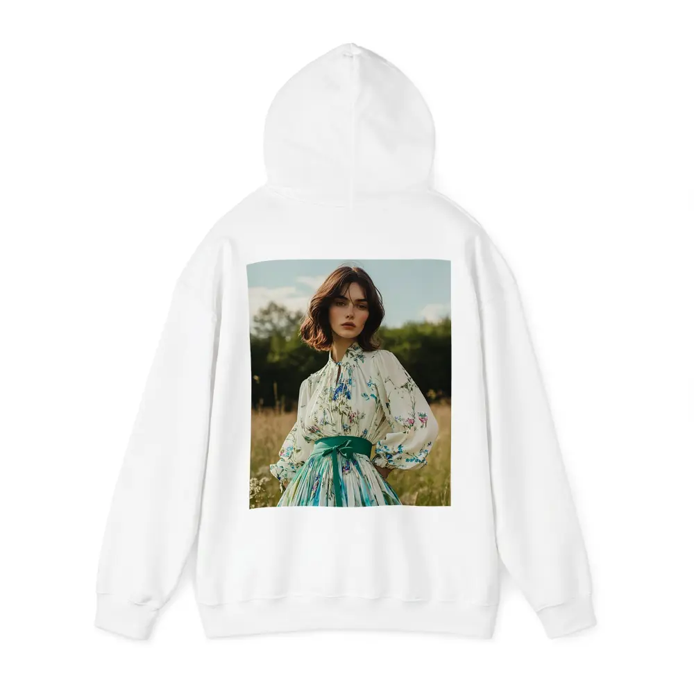 Floral Dress Woman Standing in Meadow – Hoodies
