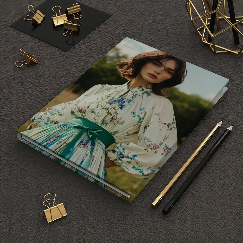 Floral Dress Woman Standing in Meadow – Notebooks
