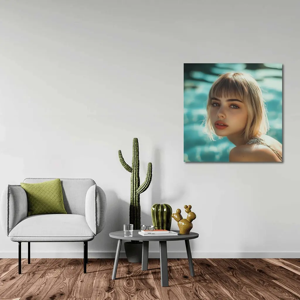 Blonde Woman Portrait Pool Water Background – Wall Art