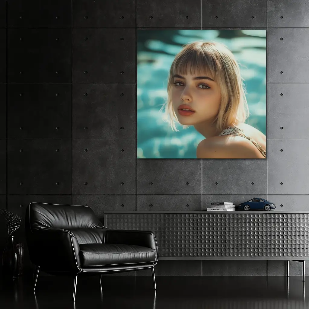 Blonde Woman Portrait Pool Water Background – Wall Art