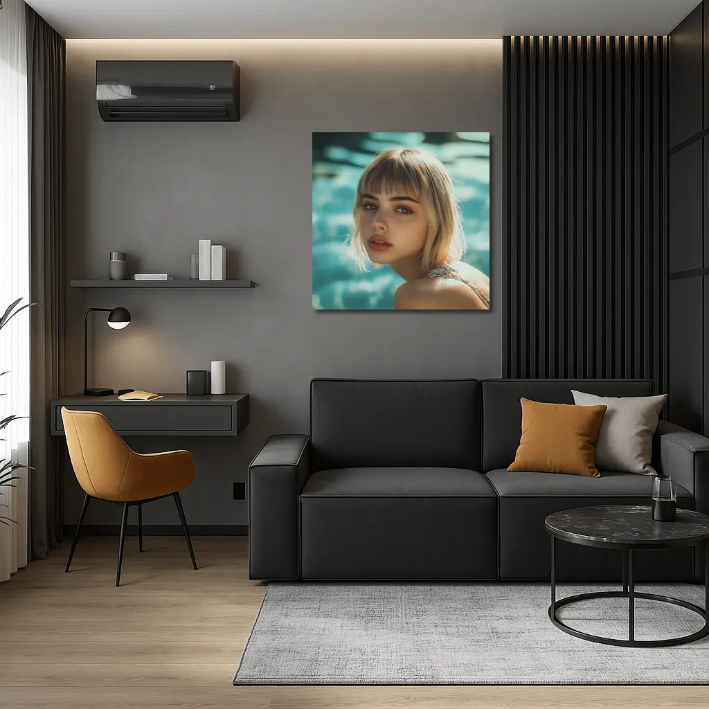Blonde Woman Portrait Pool Water Background – Wall Art