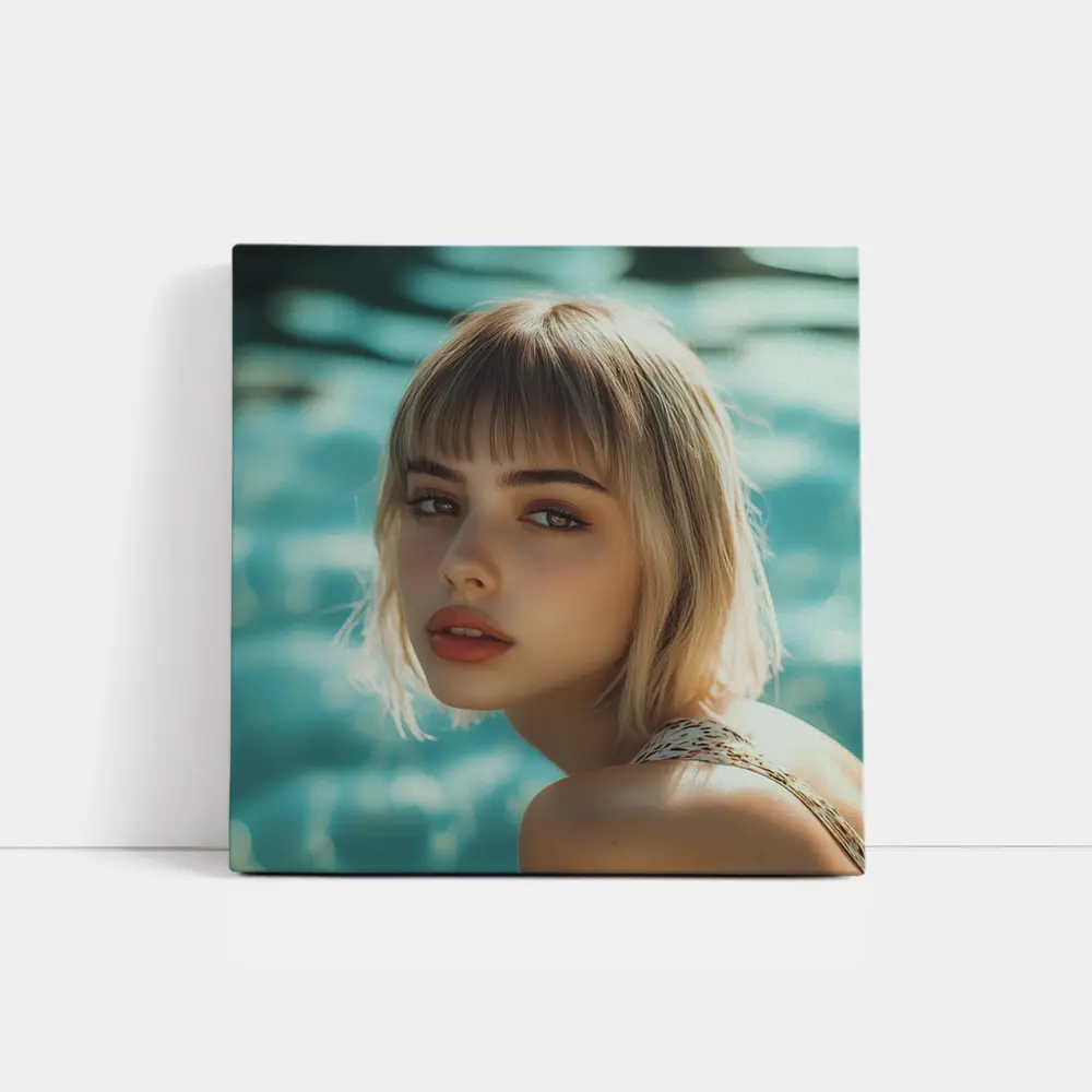 Blonde Woman Portrait Pool Water Background – Wall Art