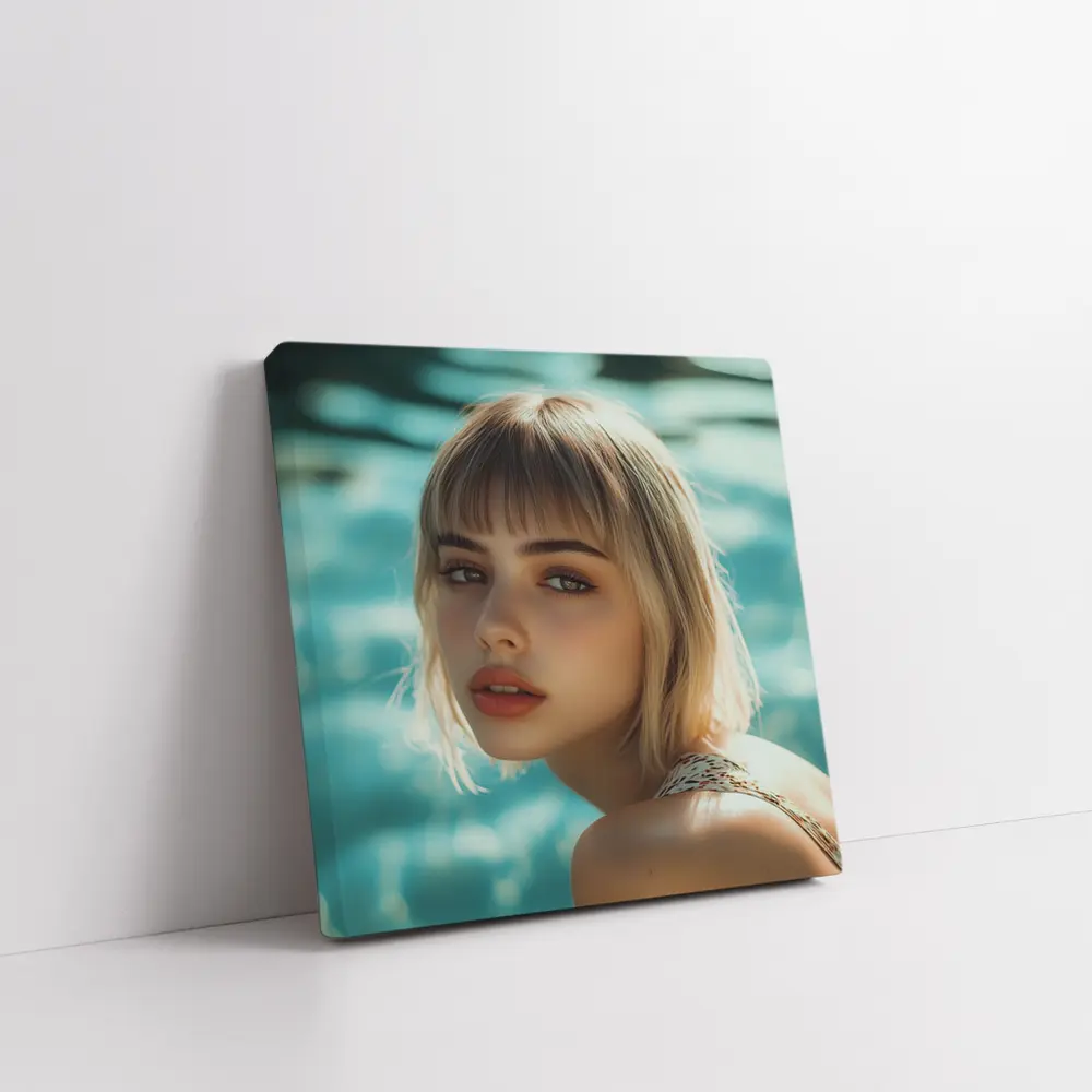 Blonde Woman Portrait Pool Water Background – Wall Art