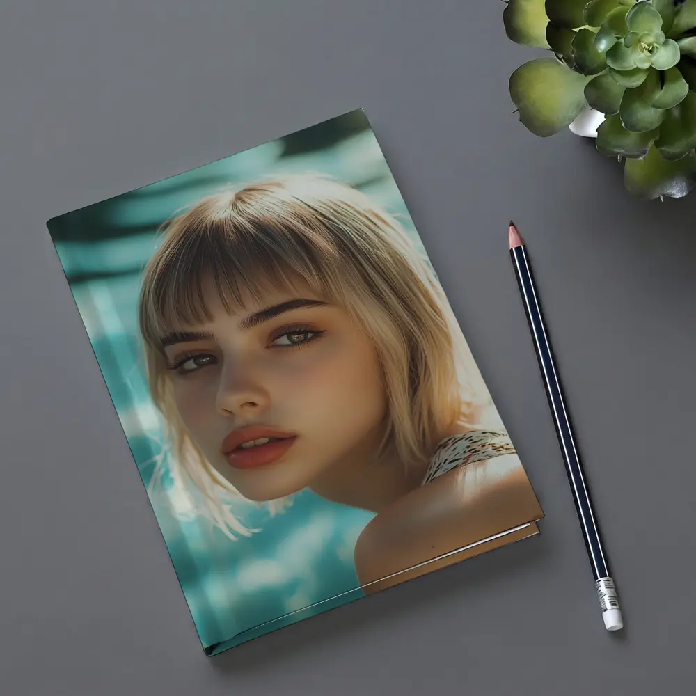 Blonde Woman Portrait Pool Water Background – Notebooks