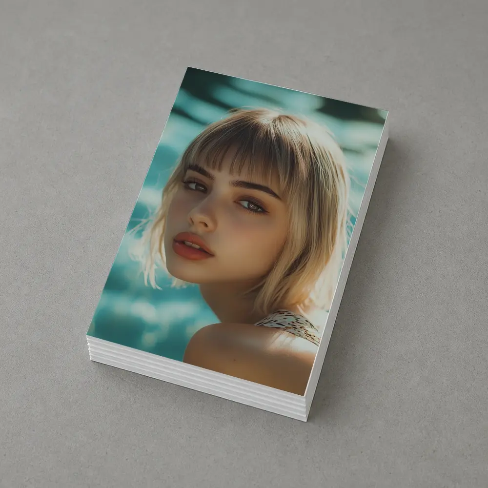 Blonde Woman Portrait Pool Water Background – Postcards