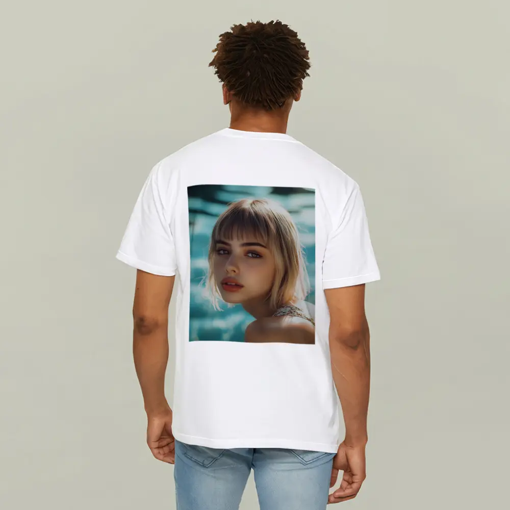 Blonde Woman Portrait Pool Water Background – T-Shirts
