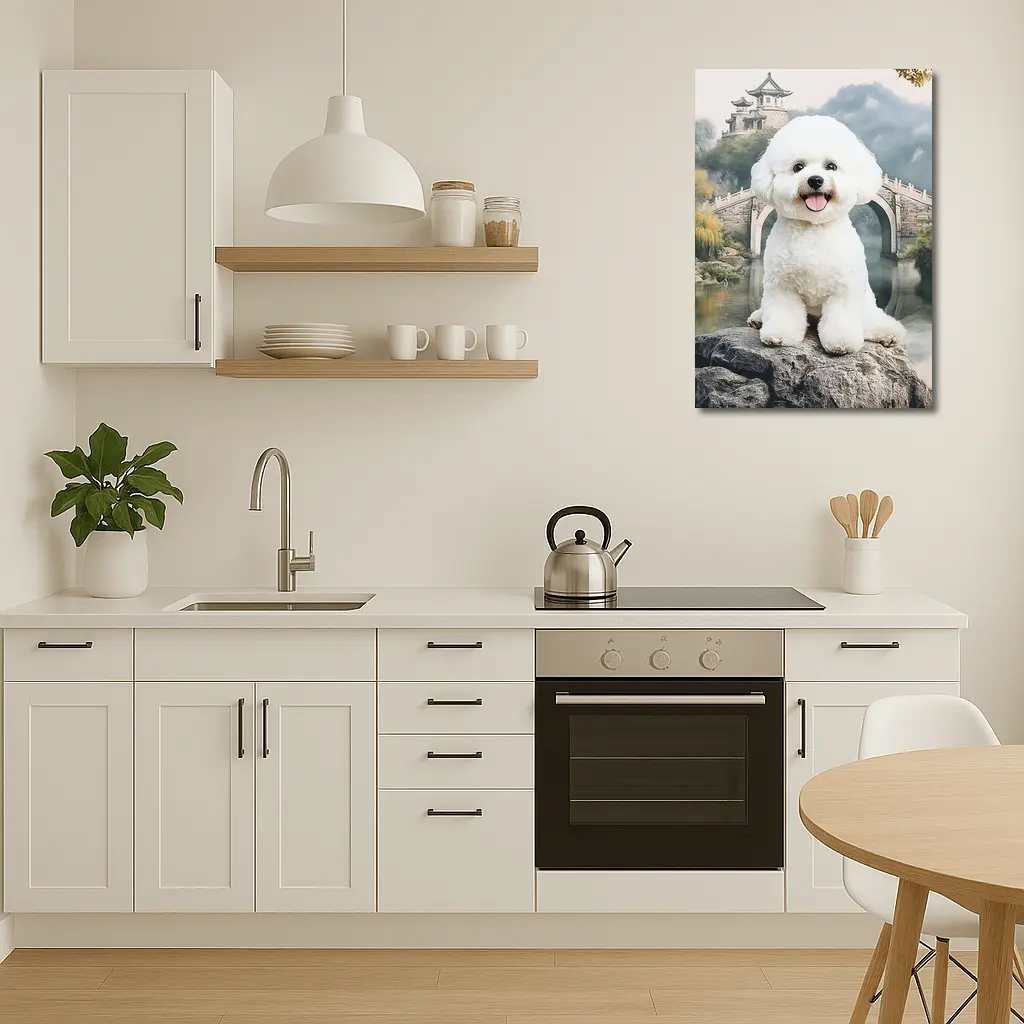 Bichon Frise Dog Chinese Garden Bridge – Wall Art