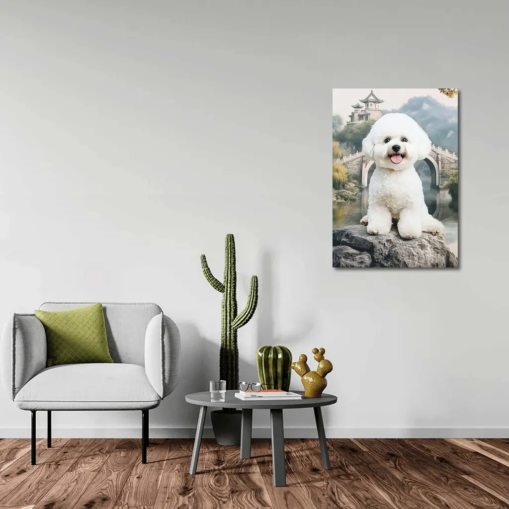 Bichon Frise Dog Chinese Garden Bridge – Wall Art