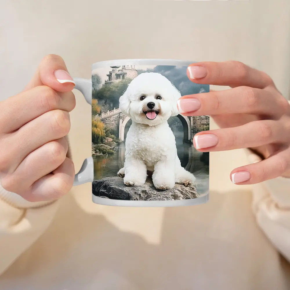 Bichon Frise Dog Chinese Garden Bridge – Mugs