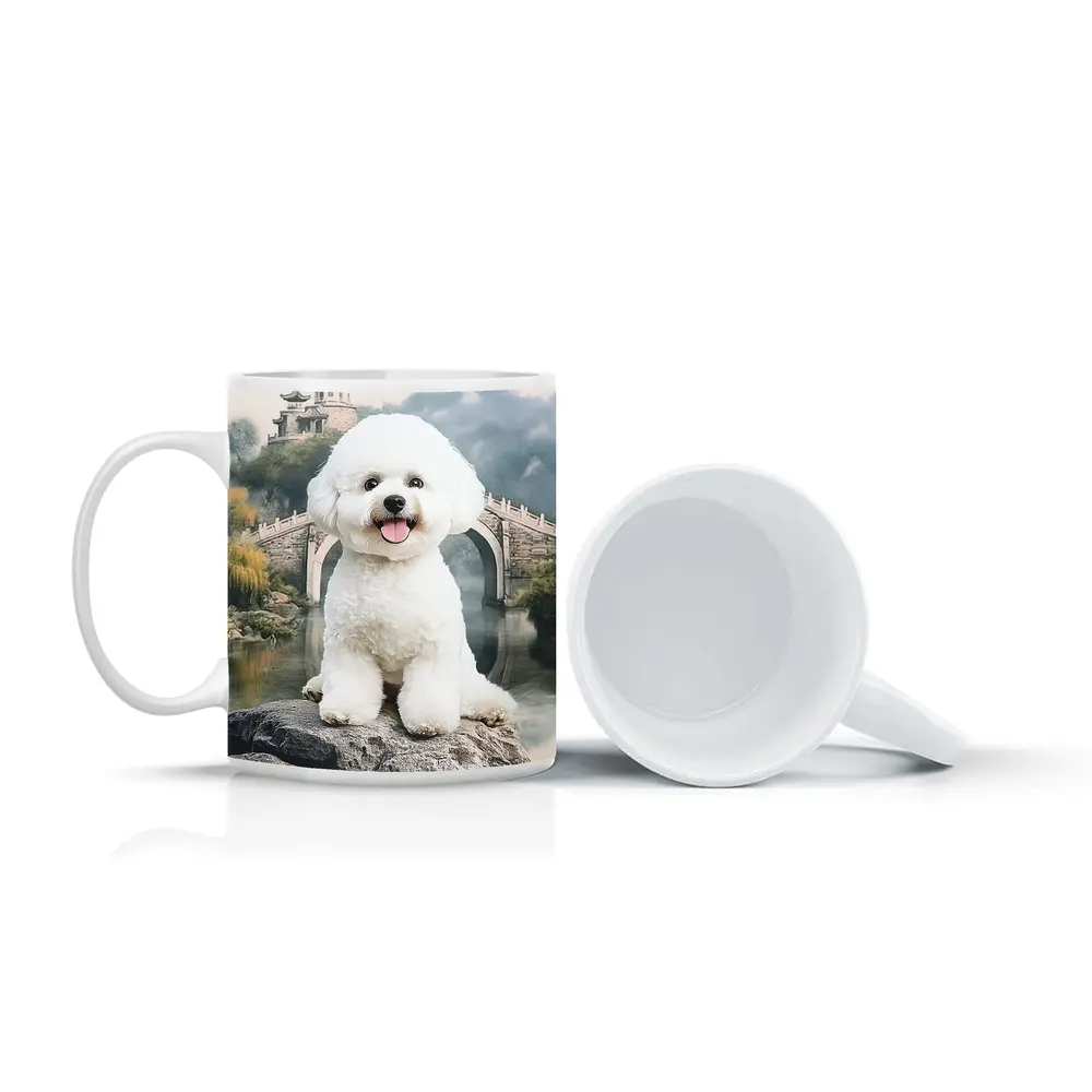 Bichon Frise Dog Chinese Garden Bridge – Mugs