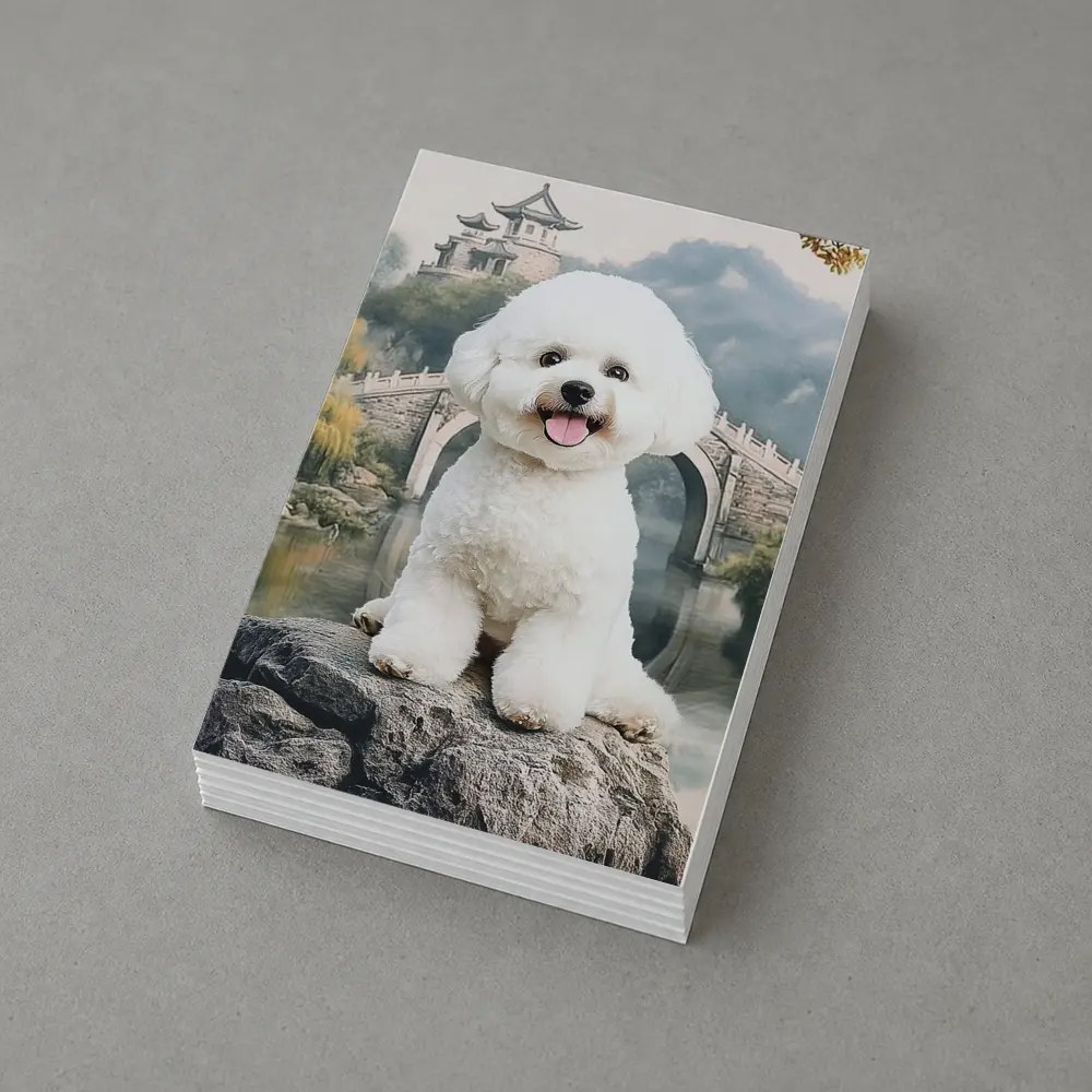 Bichon Frise Dog Chinese Garden Bridge – Postcards