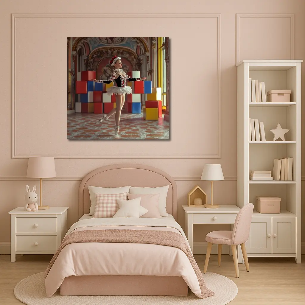 Ballerina Dancing in Ornate Baroque Hall – Wall Art