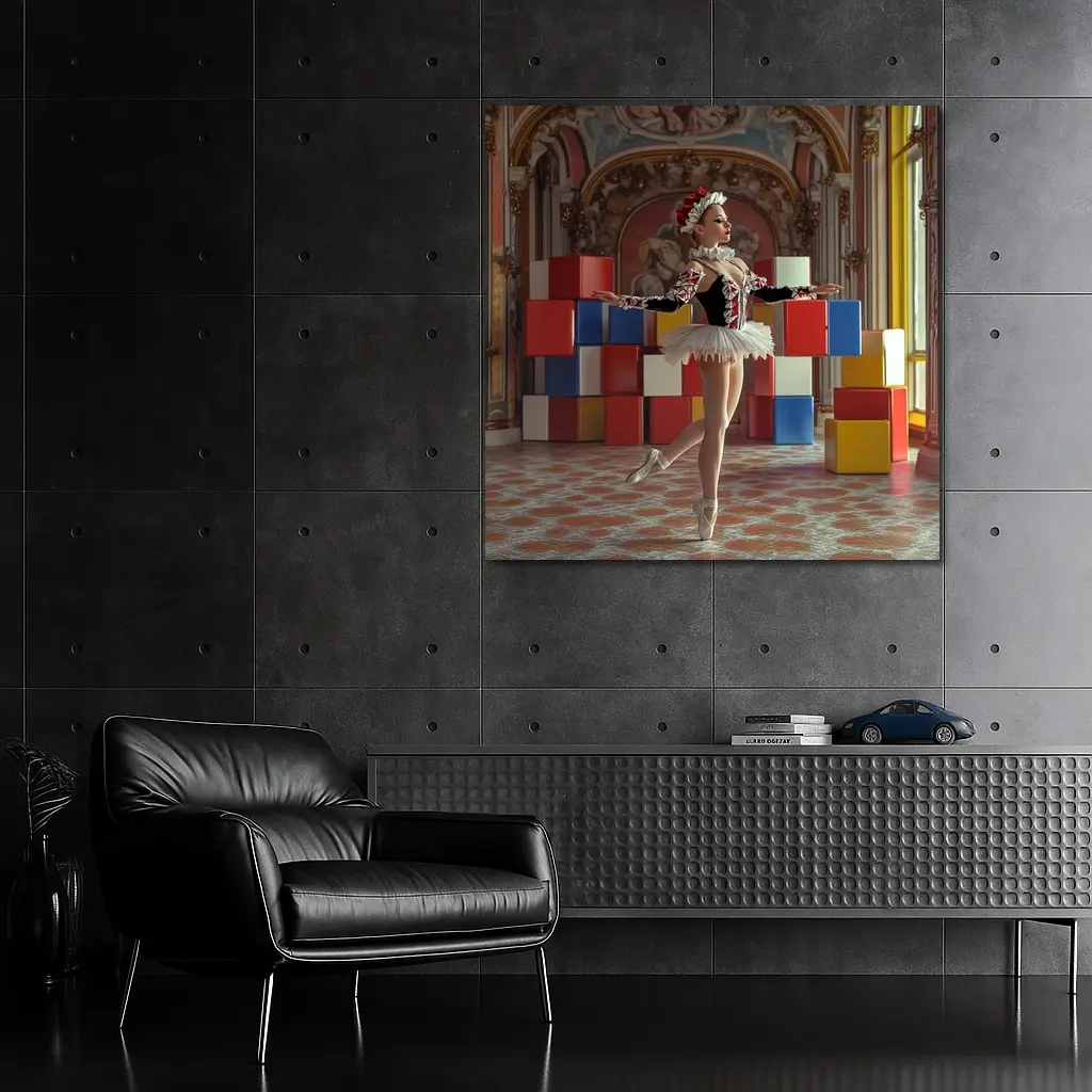 Ballerina Dancing in Ornate Baroque Hall – Wall Art