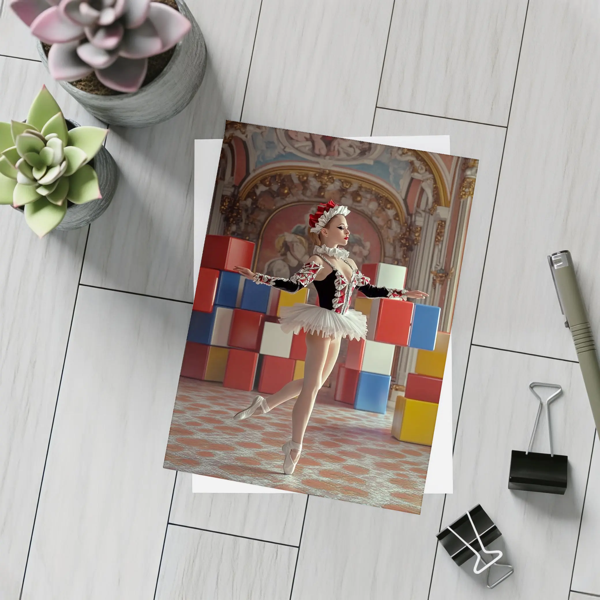 Ballerina Dancing in Ornate Baroque Hall – Postcards