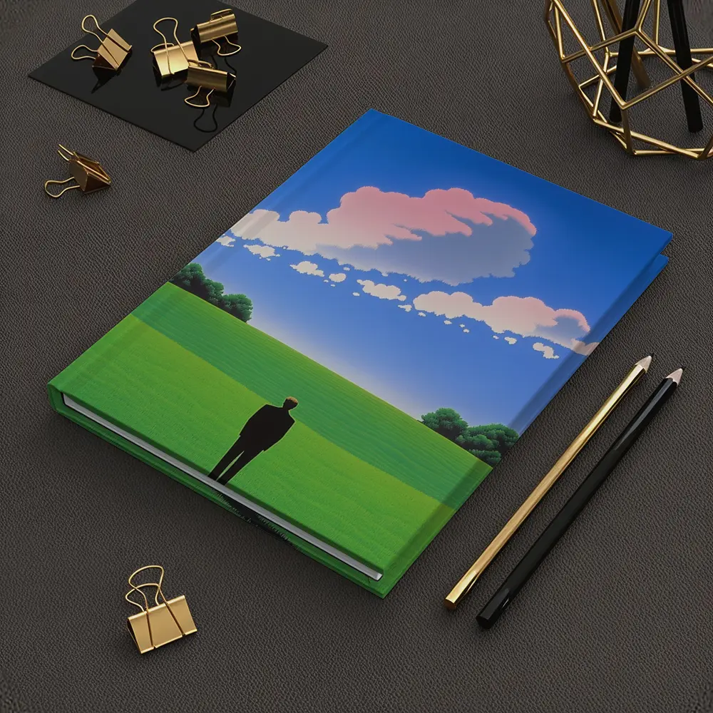Solitary Man Standing Green Field Blue Sky – Notebooks