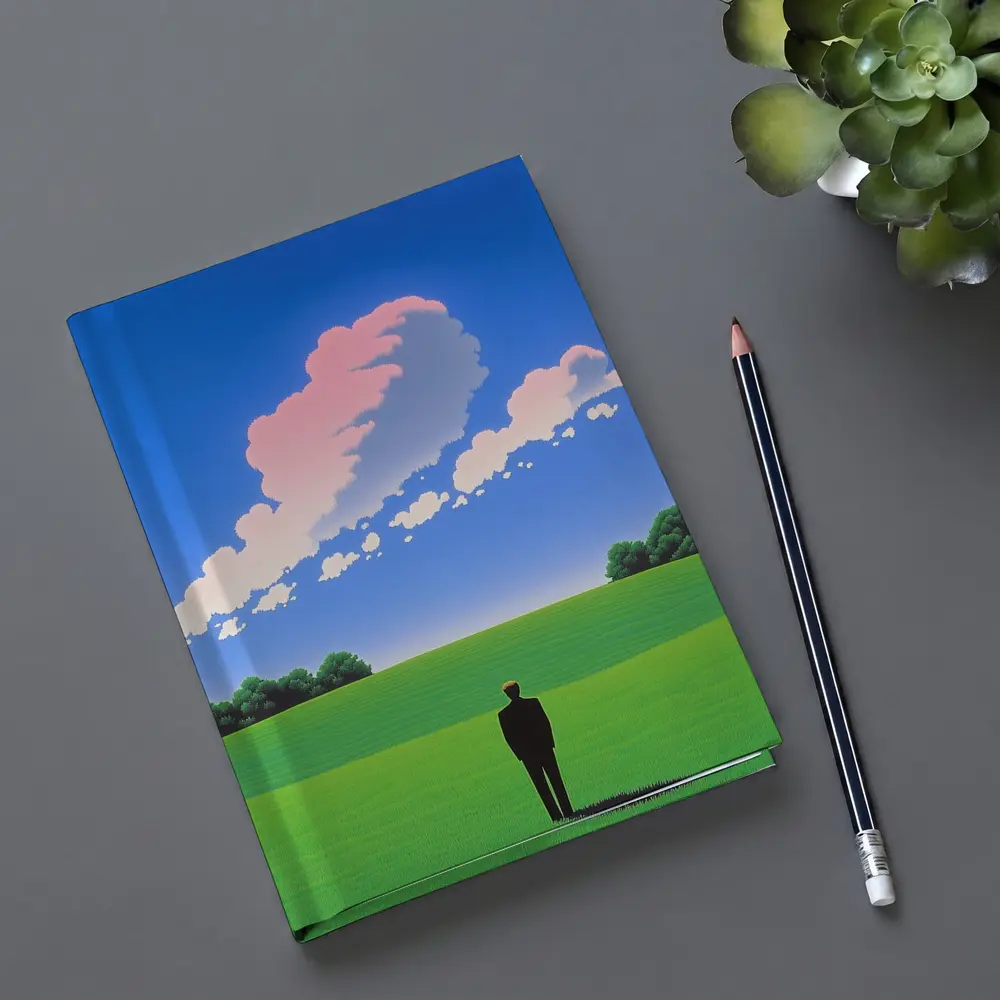 Solitary Man Standing Green Field Blue Sky – Notebooks