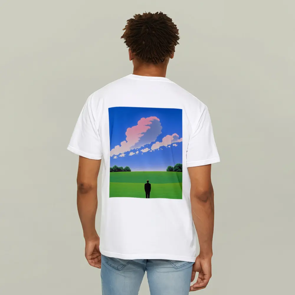 Solitary Man Standing Green Field Blue Sky – T-Shirts